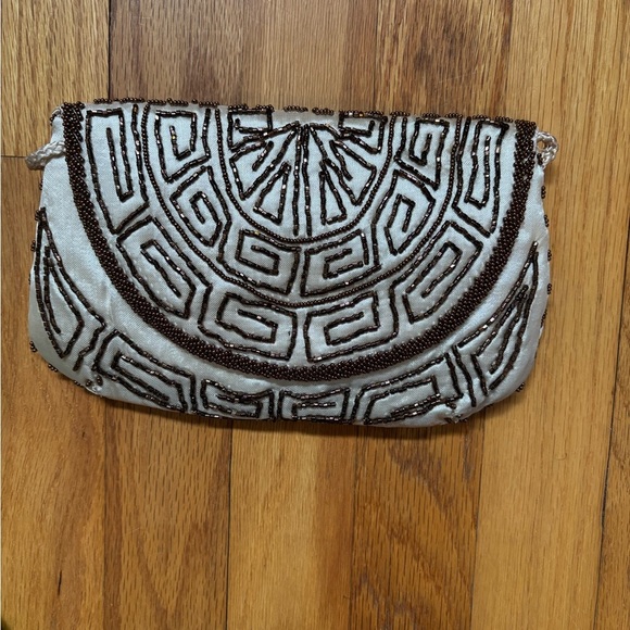 Vintage 20s 30s ART DECO Satin Purse Bronze Embroidered Beaded Evening Bag Silk - Picture 1 of 6